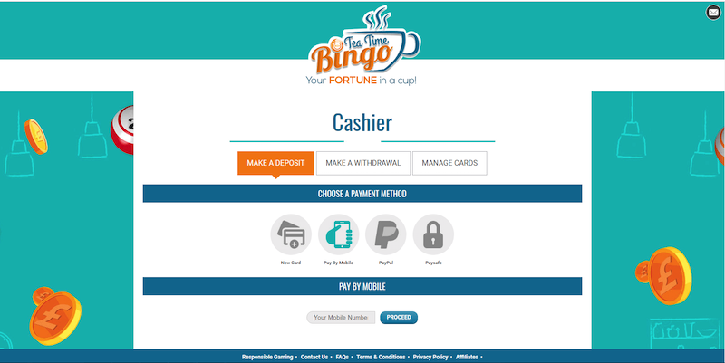 phone bill bingo payments @ tea time bingo